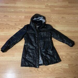 Danier Black Leather Winter Coat Size M-L